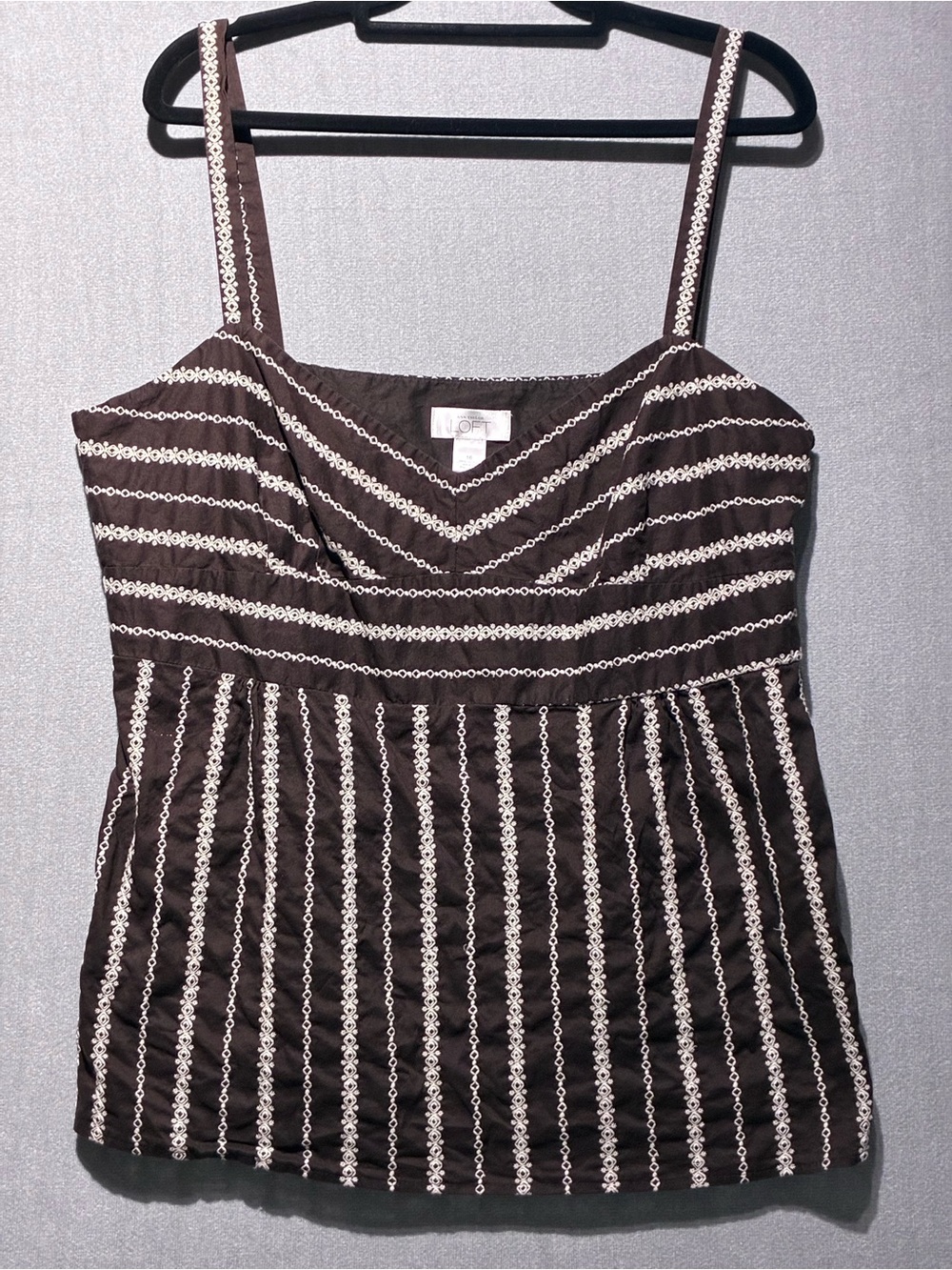 LOFT Ann Taylor Boho Embroidered Cotton Cami Tank Top Dark Brown Size 16